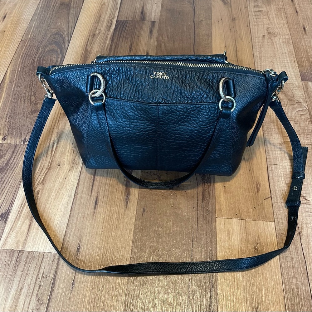 Vince Camuto Black Pebbled Leather Raya Crossbody Shoulder Bag